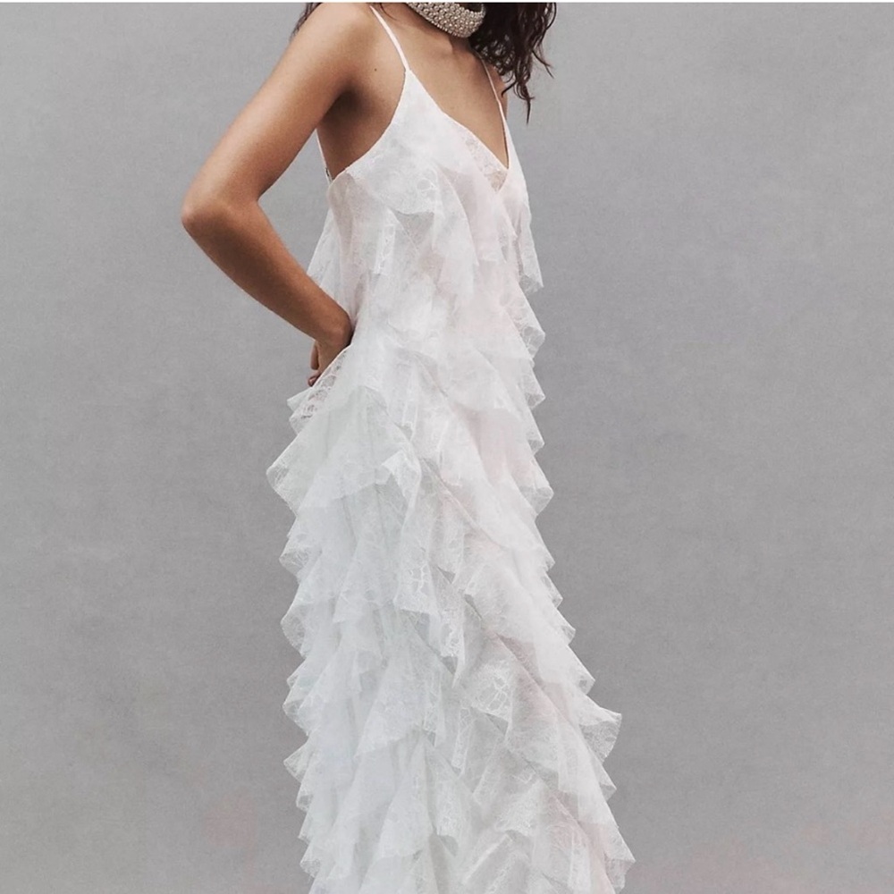 Bhldn Anthropologie White Lace Ruffle Dress Like New